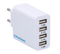 Grundig Chargeur 4 Ports - Adaptateur USB 230V - Entrées 1.0A et 2.1A - 4 x 2,2 x 7 cm - Pour Smartphones, Montres Connectées, Tablettes et Écouteurs - Plastique Blanc