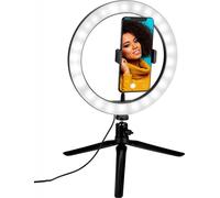 Grundig lampe annulaire avec trépied - lumière annulaire 25cm - TikTok lampe annulaire avec 120 LEDs - 3Light Modes - câble USB - avec support pour téléphone portable