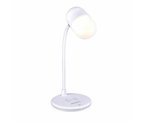 GRUNDIG Lampe LED 3-en-1 - Chargeur de téléphone sans fil Technologie Qi - Haut-parleur Bluetooth - Lampe de lecture - Blanc