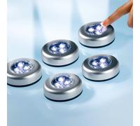 Grundig LED Spots 5 pièces Eclairage d'armoire - Lampe tactile - Fonctionne sur piles - Auto-adhésif - Plastique - Argenté