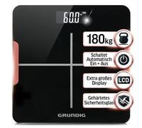 Grundig Pèse-Personne Numérique,Jusqu'à 180 Kg,Avec Capteurs De Haute Précision,Échelle De Poids,Verre De Sécurité Trempé De 5 Mm,Écran Lcd Avec Grands Chiffres,Noir,Antidérapant
