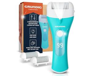 Grundig Râpe électrique Pro pour callosités - Enlève rapidement les callosités sans se pencher - Batterie de qualité supérieure pour callosités humides et sèches avec lampe de travail - Rouleaux de 3