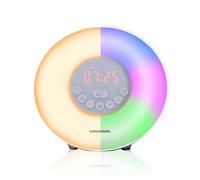 Grundig Réveil Lumineux avec Radio FM - Lampe Réveil avec Simulation d'Aube - 10 Sons Naturels et Éclairage LED Coloré - Fonction Snooze et Minuterie, Blanc