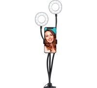Grundig Ring Light avec support pour téléphone portable - Selfie Light avec pinces de table - 2x Ø9cm Ring Light avec 48 LED - 3 modes d'éclairage et 9 niveaux de luminosité - Alimentation USB - Bras
