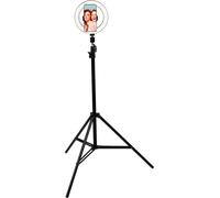 Grundig Selfie Ring Light ⌀20cm - Trépied réglable 210cm - 80 LED Support de trépied pour téléphone portable Avec 3 niveaux de chaleur - Ring Light Col flexible - Rechargeable par USB - Noir