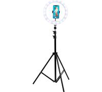 Grundig Selfie Ringlicht - Lumière annulaire réglable avec trépied 70-195 cm - Trépied pour téléphone portable avec lumière annulaire - 120 LED Support pour trépied pour téléphone portable avec 3 nive