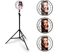 Grundig Selfie Ringlicht mit Stativ 210 cm - Handy Stativ Flexibel - 80 LED - 3 niveaux de chaleur - Col flexible - USB - Noir