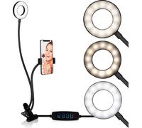 Grundig Selfie Studio Ringlight - Selfie Ringlight - Médias sociaux et Vlogs - avec pince de table - cou flexible - USB