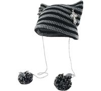 Grunge Bonnets tricotés au Crochet pour Femmes et Filles avec Oreilles de Chat de Renard Gothique Emo Alt Y2K Accessoires Grunge, Gris, Taille Unique