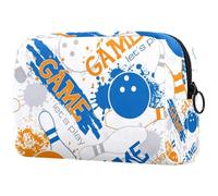 Grunge Bowling Sport Game Trousse à cosmétiques pour femme, trousse de toilette de voyage, grande pochette de maquillage pratique avec fermeture éclair, multicolore, 18.5x7.5x13cm/7.3x3x5.1in, Trousse