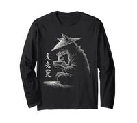 Grunge Fox mangeant des nouilles ramen japonais Anime Silhouette Manche Longue