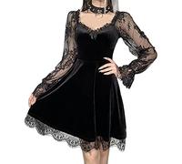 Grunge-Mini Robe Gothique Noire pour Femme, Garniture en Dentelle, Taille Haute, Batterie Con, vêtements Harajuku Lolita, Vintage des années 90, Y2K