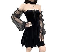 Grunge-Mini Robe Gothique Noire pour Femme, Garniture en Dentelle, Taille Haute, Batterie Con, vêtements Harajuku Lolita, Vintage des années 90, Y2K