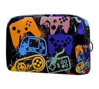 Grunge Paiting Game Console Trousse à cosmétiques pour femme, trousse de toilette de voyage, grande pochette de maquillage pratique avec fermeture éclair, multicolore, 18.5x7.5x13cm/7.3x3x5.1in,