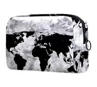 Grunge Trousse à cosmétiques avec motif carte du monde pour femme, trousse de toilette de voyage, grande pochette de maquillage pratique avec fermeture éclair, multicolore, 18.5x7.5x13cm/7.3x3x5.1in,