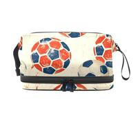 Grunge Trousse de toilette double couche pour femme et fille Motif ballons de football Avec compartiment à brosse, multicolore, 27x15x14 cm/10.6x5.9x5.5 in, Trousse de toilette
