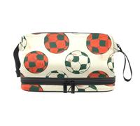 Grunge Trousse de toilette double couche pour femme et fille Motif ballons de football Avec compartiment à brosse, multicolore, 27x15x14 cm/10.6x5.9x5.5 in, Trousse de toilette