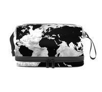 Grunge Trousse de toilette double couche pour femme et fille Motif carte du monde Trousse de toilette de voyage Trousse de maquillage Pratique Pochette de rangement avec compartiment à brosse,