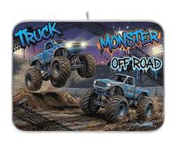 Grunge Truck Monster Tapis de séchage à vaisselle blanc absorbant réversible pour comptoir, 40,6 x 45,7 cm