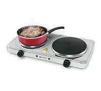 Grunkel EHP-218INOX Réchaud électrique à double plaque de 155 mm Cuisinière électrique double portable idéale pour caravanes, camping ou petites cuisines - 1500 W + 1000 W - Acier inoxydable