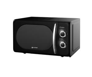 Grunkel - MW-20BLACK - Mechanical microwave with 20 litre capacity in vintage design and 5 power levels - Defrost function and timer up to 30 min - 700 W - Black