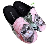 GRUNLAND Chaussons femme chats BEAUTY ROUTINE chaud pantoufle confort semelle intérieure moelleuse idée cadeau produit végétalien, Chat multi noir, 40 EU