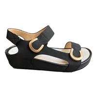 GRUNLAND SANDALES femme élégantes Confort réglable à trois déchirures avec finition or pour l'été et cérémonies plantarer re-soft, Noir , 39 EU