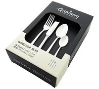 Grunwerg Windsor Coffret de 24 couverts en miroir, Acier inoxydable 18/10, 6 x Couteaux de table, Fourchettes de table, Cuillères à dessert, Cuillères à thé