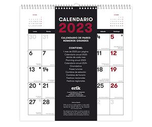 Grupo Erik Calendrier 2023 générique,Calendrier 2023 mural certifié FSC,Calendrier 2023 mural espagnol,Calendrier 2023 avec phases lunaires,Calendrier mensuel 30x30cm,Calendrier 12 mois CP23105 Mur
