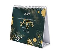 Grupo Erik - Calendrier de Bureau 2022 Glitter Gold Dreams - 12 Mois | De Janvier à Décembre 2022 | 20x18x6,5 cm, 6 langues, Certifié FSC