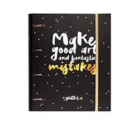 Grupo Erik: Classeur A4 Glitter Stars, 4 anneaux, élastique, couverture rigide en carton, 32 x 27,5 cm, dossier porte-documents A4, noir et rose