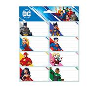 Grupo Erik - Pack 16 Étiquettes Autocollantes 8 x 4 cm, DC Comics, Batman, Superman, Wonder Woman, Harley Quinn, Scolaires, Noël, Cahiers et Pochettes ELE0289