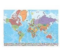 Erik Affiche Carte du monde physique et politique – Italien – Papier glacé 91 x 61 cm