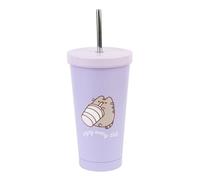 Grupo Erik Pusheen Merchandise Gobelet avec paille et couvercle - Tasse de voyage en acier inoxydable de 550 ml - Tasse de voyage avec paille - Cadeau pour les amoureux des chats, cadeaux de moins de
