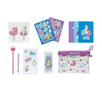 Grupo Erik - Set de Papeterie Alice aux Pays des Merveilles | Inclut : 1 Stylo Bille, 1 Crayon de Papier, 4 Surligneurs, 2 Trombones, 3 Carnets A6, des Stickers | Papeterie Kawaii
