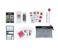 Grupo Erik - Set de Papeterie Keith Haring | Inclut : 1 Stylo Bille, 1 Crayon de Papier, 4 Surligneurs, 2 Trombones, 3 Carnets A6, des Stickers | Papeterie Kawaii