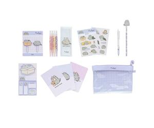 Grupo Erik | Set de Papeterie Pusheen, Papeterie Kawaii | Inclut : 1 Stylo Bille Gel, 1 Crayon de Papier avec gommes, 4 Surligneurs, 2 Trombones, 3 Carnets A6, Stickers