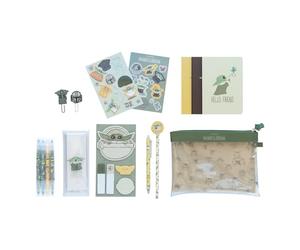 Grupo Erik - Set de Papeterie Star Wars, Grogu | Inclut : 1 Stylo Bille, 1 Crayon de Papier, 4 Surligneurs, 2 Trombones, 3 Carnets A6, des Stickers | Papeterie Kawaii, Vert