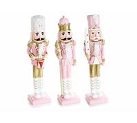 Gruppo Maruccia - Casse-Noisette de Noël en résine rose et or - Figurines de Noël décoratives pour la maison - Idée cadeau - Lot de 3