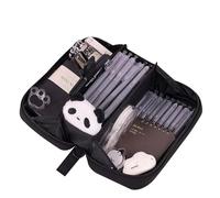 Grurun Grande trousse à crayons de grande capacité avec 3 compartiments - Grande trousse à crayons - Rangement simple - Esthétique - Trousse de maquillage (noir)