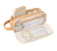 Grurun Grande trousse à crayons de grande capacité - Grande trousse à crayons - Organiseur simple - Esthétique - Papeterie - Trousse de maquillage (marron)