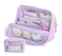 Grurun Grande trousse à crayons esthétique de grande capacité pour stylos, cosmétiques, stylos, papeterie, bureau, maison, voyage (violet)