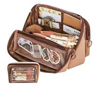 Grurun Grande trousse à crayons esthétique de grande capacité pour stylos, cosmétiques, stylos, papeterie, bureau, maison, voyage (marron)