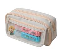 Grurun Grande trousse à crayons esthétique de grande capacité pour stylos, cosmétiques, stylos, papeterie, bureau, maison, voyage (beige)