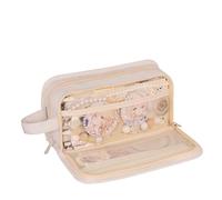 Grurun Grande trousse à crayons, grande capacité, esthétique, trousse de maquillage, trousse de papeterie, simple pour le bureau, la maison, le voyage, beige, Trousse à crayons de couleur unie