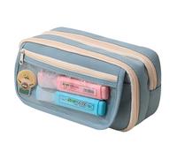 Grurun Grande trousse à crayons, grande capacité, esthétique, trousse de maquillage, trousse de papeterie, organiseur simple, sac de rangement pour bureau, maison, voyage (bleu)