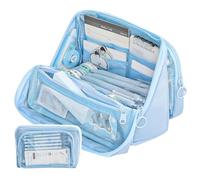 Grurun Grande trousse à crayons, grande capacité, esthétique, trousse de maquillage, trousse de papeterie, organiseur simple, sac de rangement pour bureau, maison, voyage (bleu)