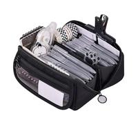 Grurun Grande trousse à crayons, grande capacité, esthétique, trousse de maquillage, trousse de papeterie, organiseur simple, sac de rangement pour bureau, maison, voyage (noir)