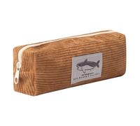 Grurun Trousse à crayons en velours côtelé - Jolie trousse esthétique pour étudiants - Pour femmes et filles - Trousse de maquillage (requin marron)