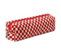 Grurun Trousse à crayons en velours côtelé mignonne et esthétique pour étudiante, pour femmes et filles, trousse de maquillage (treillis, petit rouge)